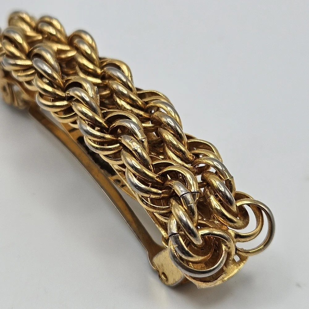 VINTAGE Gold Tone Twisted Metal Hair French Barrette Made in France